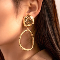 Golden Asymmetrical Circular Dangle Earrings