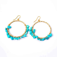 Beaded Turquiose Stone Textured Hoop Earings