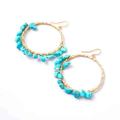 Beaded Turquiose Stone Textured Hoop Earings