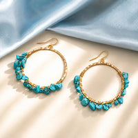 Beaded Turquiose Stone Textured Hoop Earings