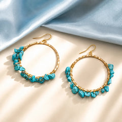 Beaded Turquiose Stone Textured Hoop Earings