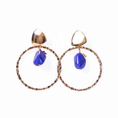Blue Stone Hammered Halo Drop Earrings