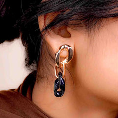 Link Chain Golden Black Drop Earrings