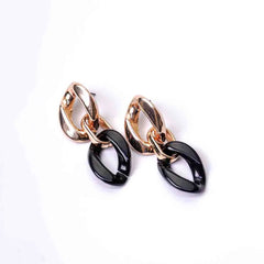 Link Chain Golden Black Drop Earrings