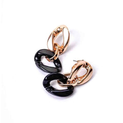 Link Chain Golden Black Drop Earrings