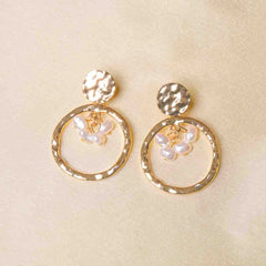 Golden Textured Pearl Earrings