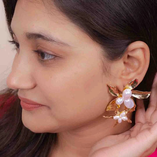 Floral Embellished Pearl Drop Earrings