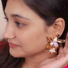 Floral Embellished Pearl Drop Earrings