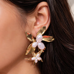 Floral Embellished Pearl Drop Earrings