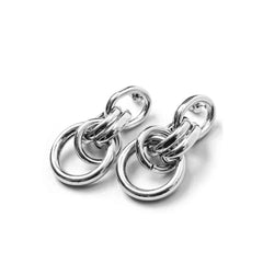 Silver Round Link Chain Drop Earrings