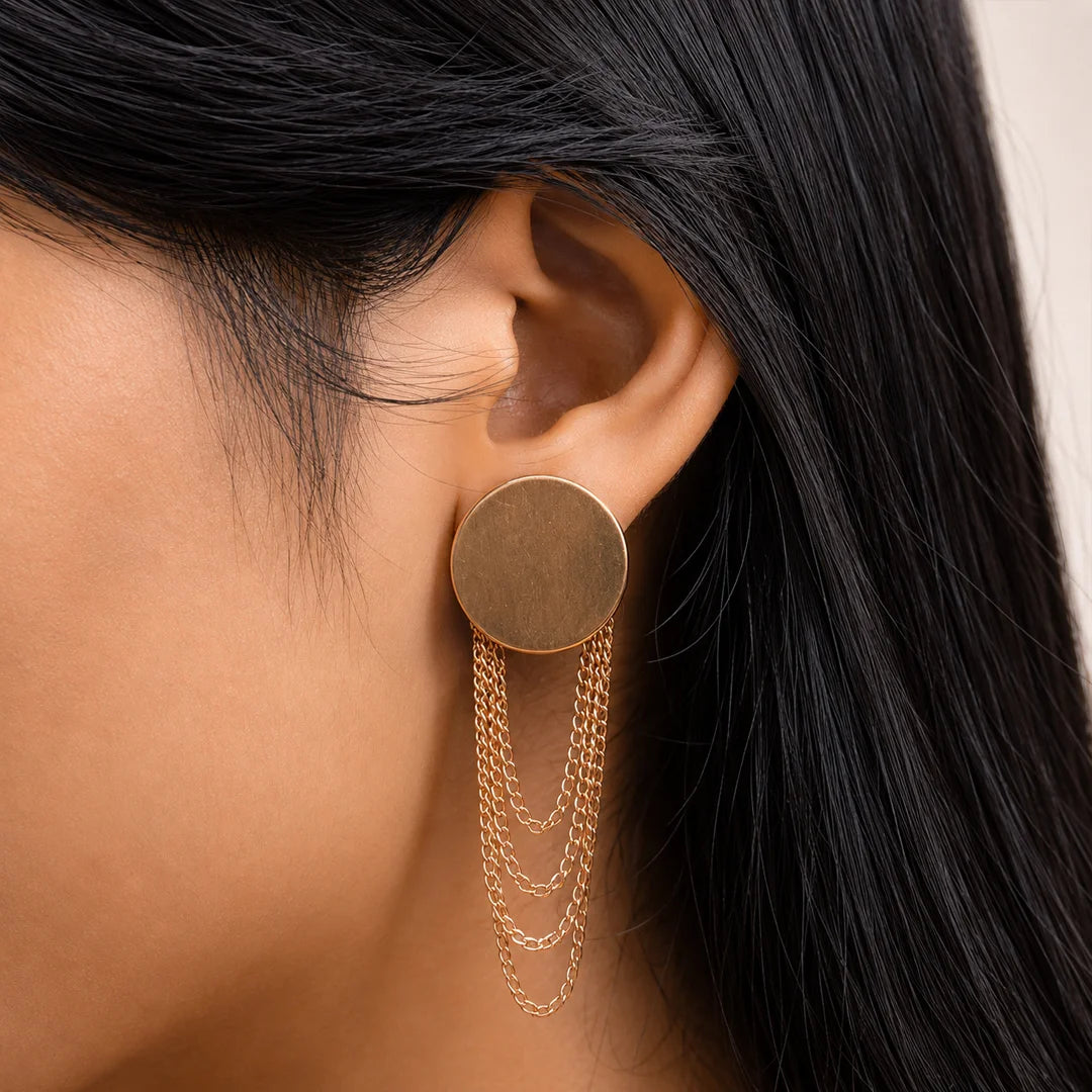 Golden Top Layered Chain Drop Earrings