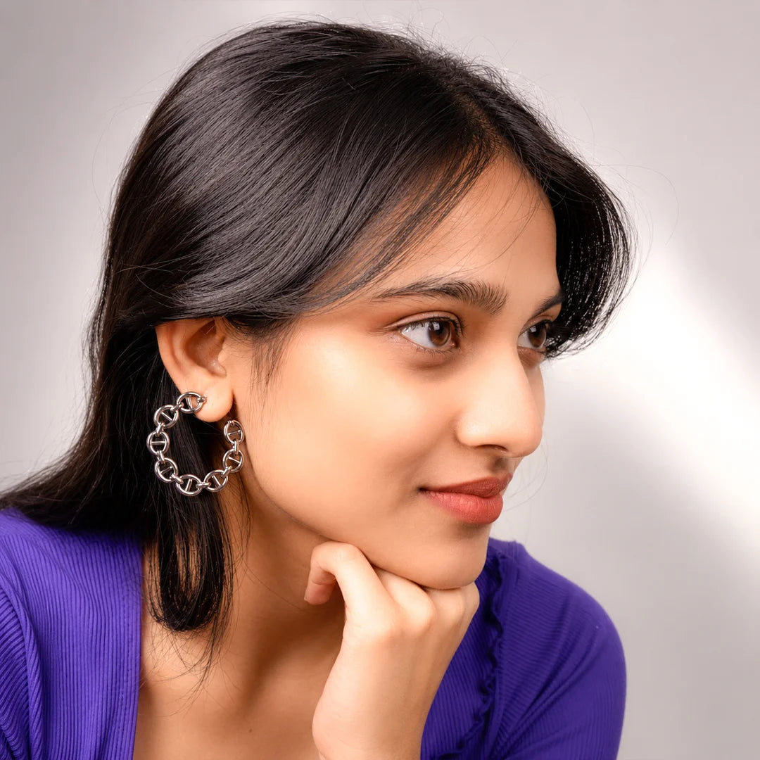 Silver Link Hoop Earrings