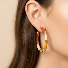 Circular Rustic Enameled Open Hoop Earrings
