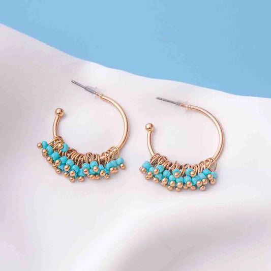 Circular Blue Beaded Open Hoop Earrings
