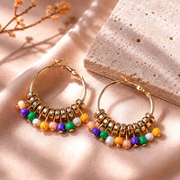 Circular Multicolour Bead Hoop Earrings