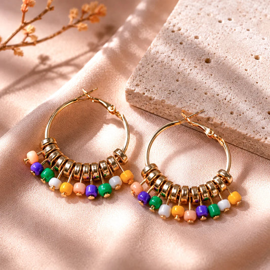 Circular Multicolour Bead Hoop Earrings
