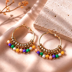 Circular Multicolour Bead Hoop Earrings
