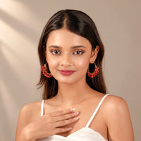 Beaded Red Stone Hoop Earrings