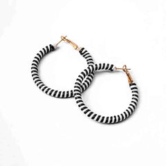 Circular White and Black Hoop Earrings