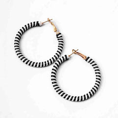 Circular White and Black Hoop Earrings