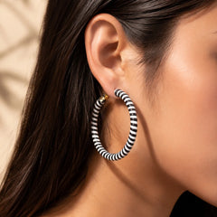 Circular White and Black Hoop Earrings