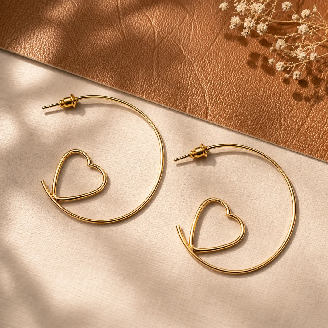 Heart Shaped Round Hoop Earrings