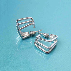 Silver Toned Geometric Hoop Earrings