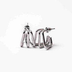 Silver Toned Geometric Hoop Earrings