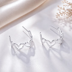 Silver Heart Half Hoop Earrings