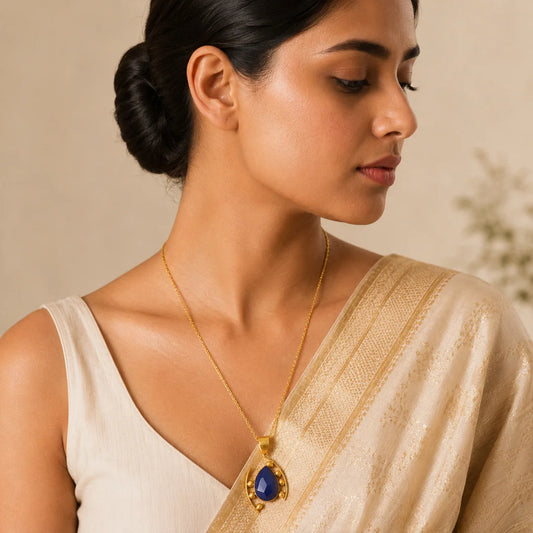 Ornate Blue Stone Pendant Necklace