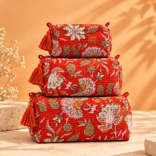 Orange Floral Garden Pouch Set