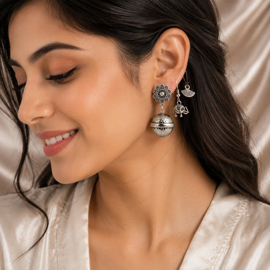 Set of 3 Oxidised Jhumka Earrings Combo