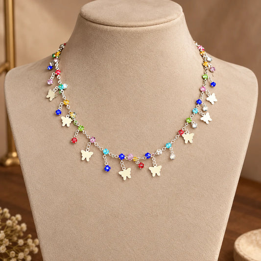 Rainbow Butterfly Charm Necklace