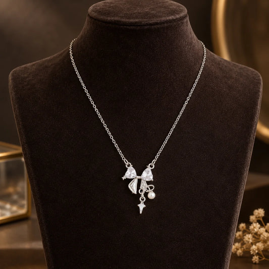 Crystal Bow Charm Necklace