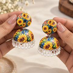 Sunflower Bloom Meenakari Jhumka
