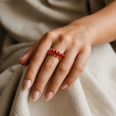 Red Crystal Cuff Ring - 18K Gold Plated