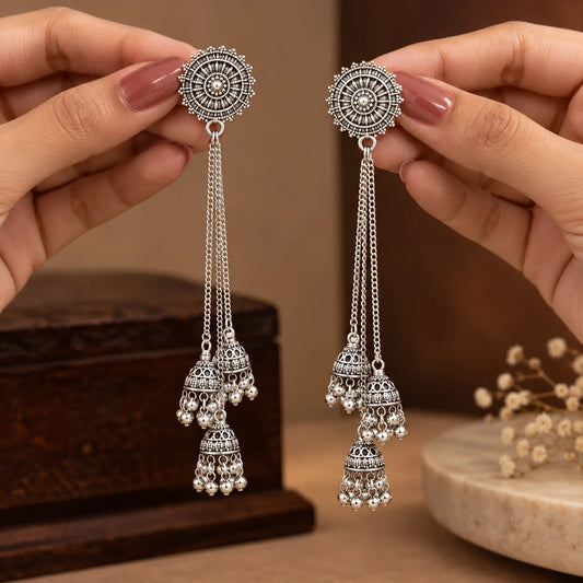 Oxidised Chakra Dangle Earrings