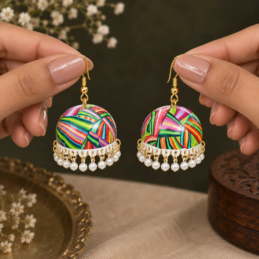 Boho Rainbow Meenakari Jhumka