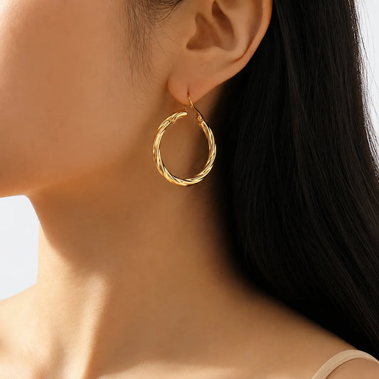 Diagonal Cut Gold Hoops - 18K Gold Plated