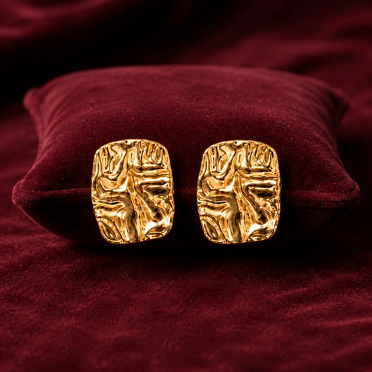 Crinkled Statement Stud Earrings - 18K Gold Plated