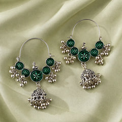 Green Enamel Baali Jhumka Earrings