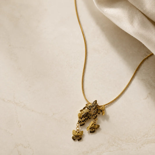 Butterfly Cluster Pendant Necklace - 18K Gold Plated