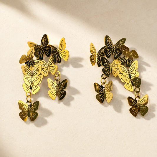 Butterfly Cluster Stud Earrings - 18K Gold Plated