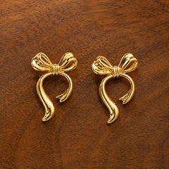 Bow Ribbon Statement Stud Earrings - 18K Gold Plated