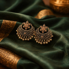 Antique Gold Floral Chandbali with Ghungroo