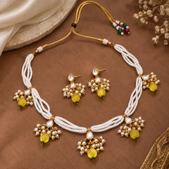 Yellow Beaded Kundan Necklace Set