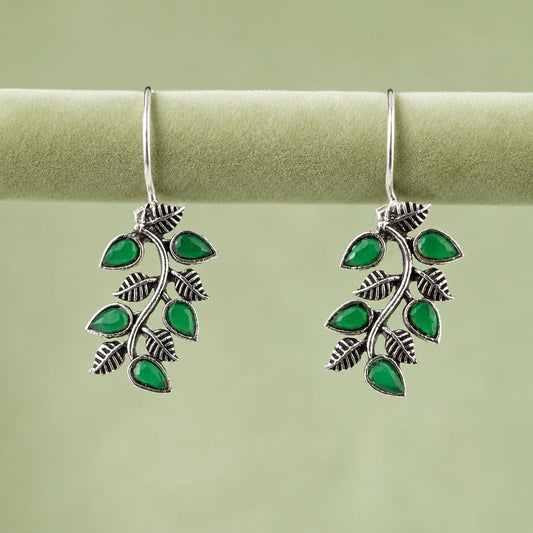 Emerald Leaf Oxidised Earrings