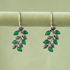 Emerald Leaf Oxidised Earrings