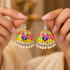 Rangoli Pattern Meenakari Jhumkas