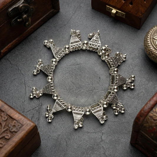 Oxidised Triangle Ghungroo Bracelet